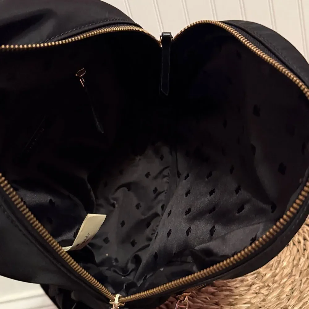 Kate Spade Black Dawn Backpack Nylon Zip Closure Front Pocket Waterbottle Slip